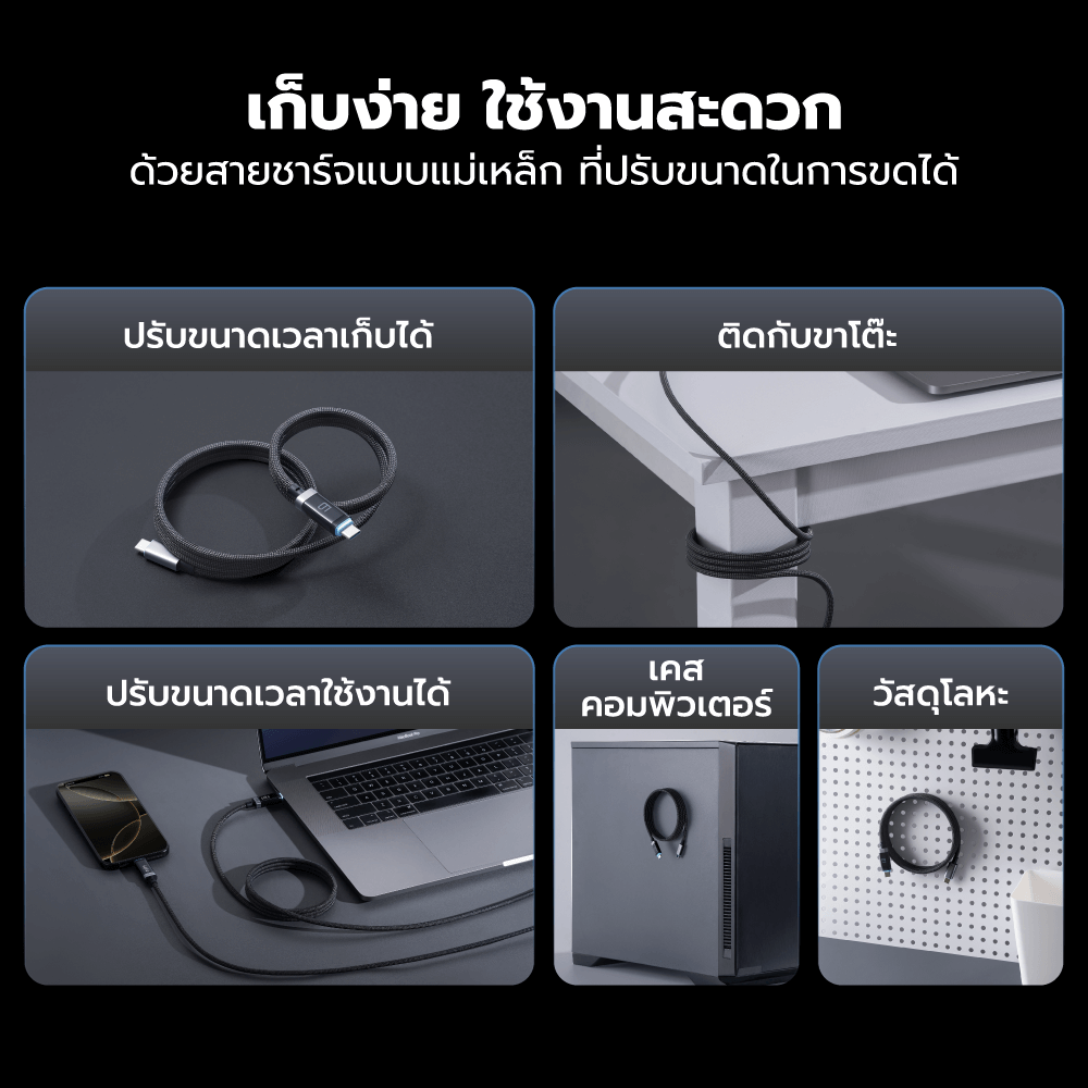 สายชาร์จแม่เหล็ก CUKTECH CMC615P สีดำ 6A 240W  มีจอ USB-C TO USB-C รองรับชาร์จเร็ว PD3.1_6
